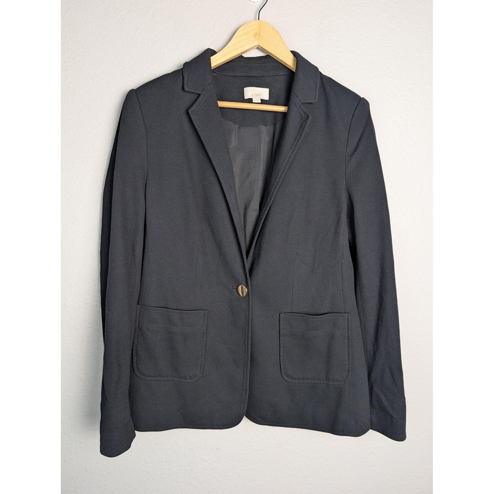 LOFT Blazer Womens 10 Black Cotton Nylon Spandex Twill Lined Tailored One-Button